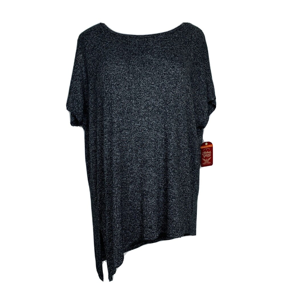 NWT Faded Glory Plus 1X Knit Top Pullover Black Scoop Neck Asymmetrical  16W